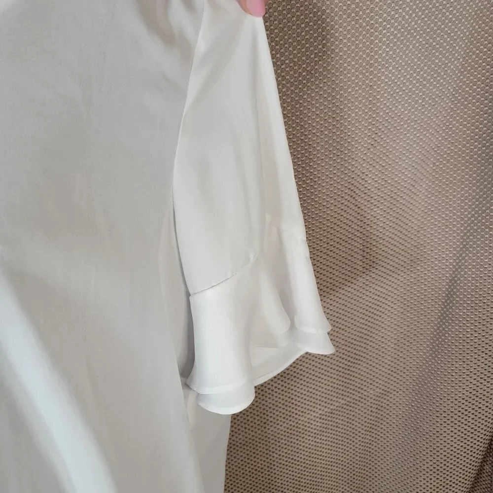Zac & RACHEL White Chiffon Flowy Shirt Blouse Vneck Office Wear Business Sz XL - Picture 2 of 7